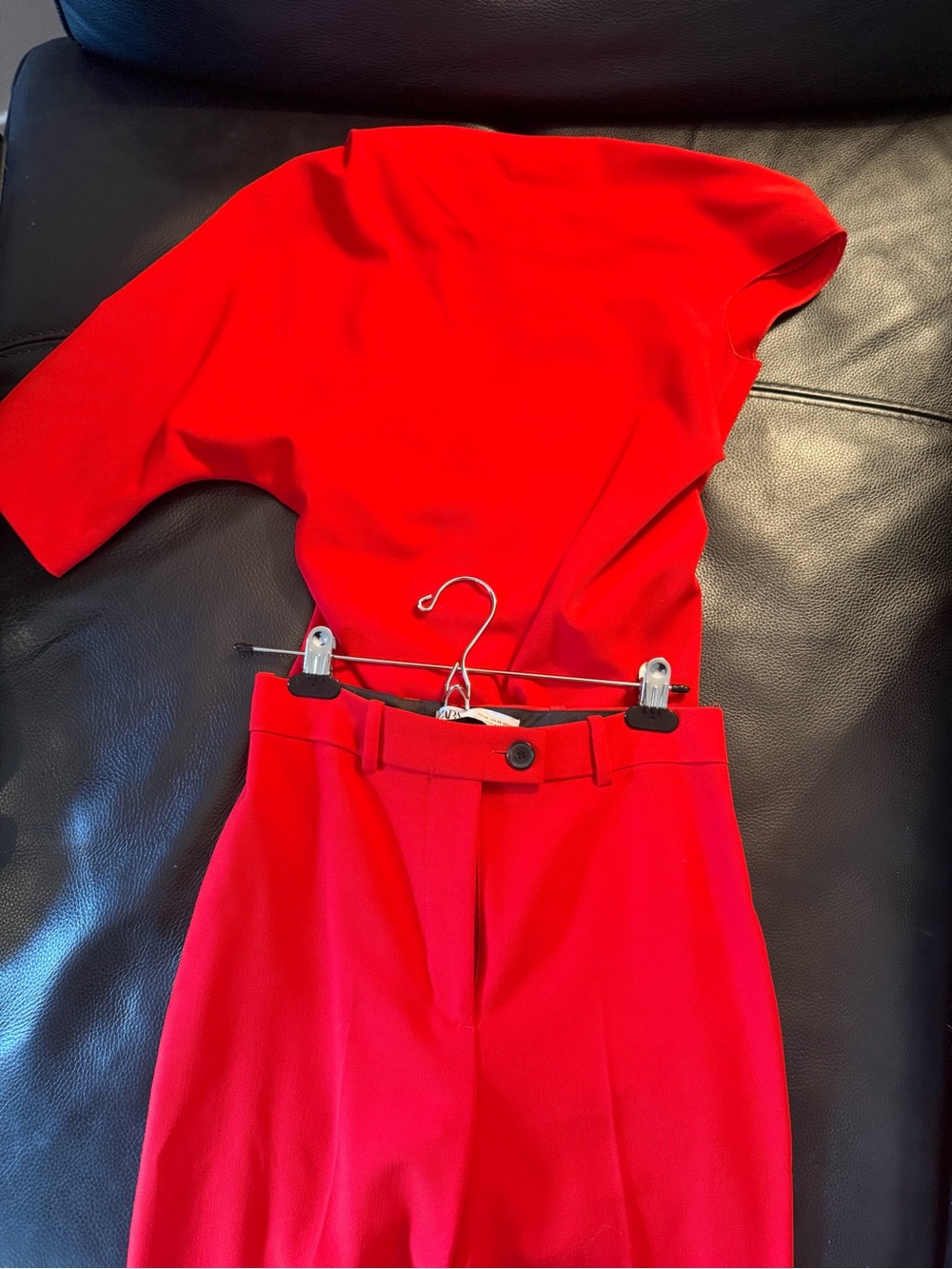 Zara Bright Red Wide-Leg Pants and Matching Top Set
